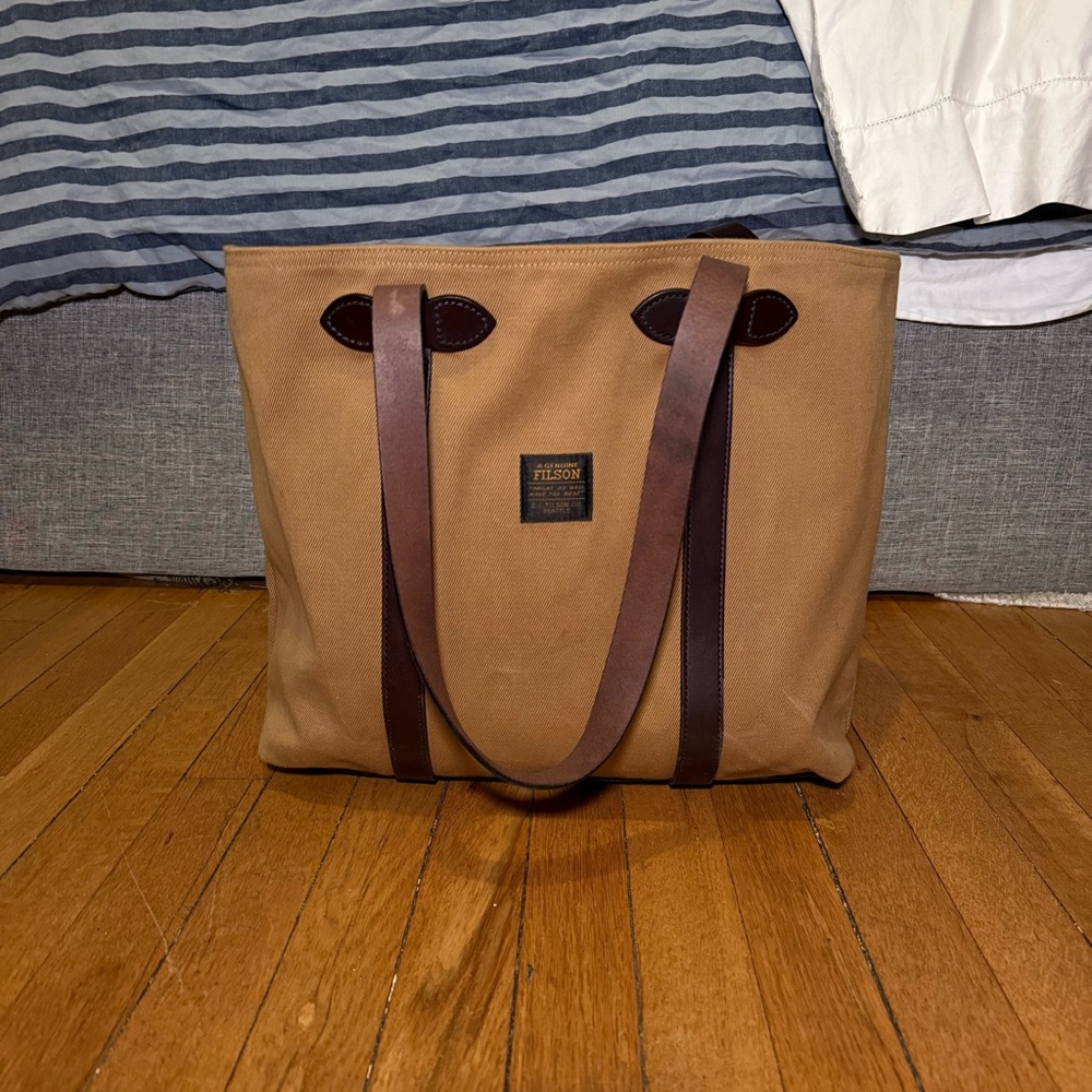 Filson Brown Canvas Tote with Leather Straps